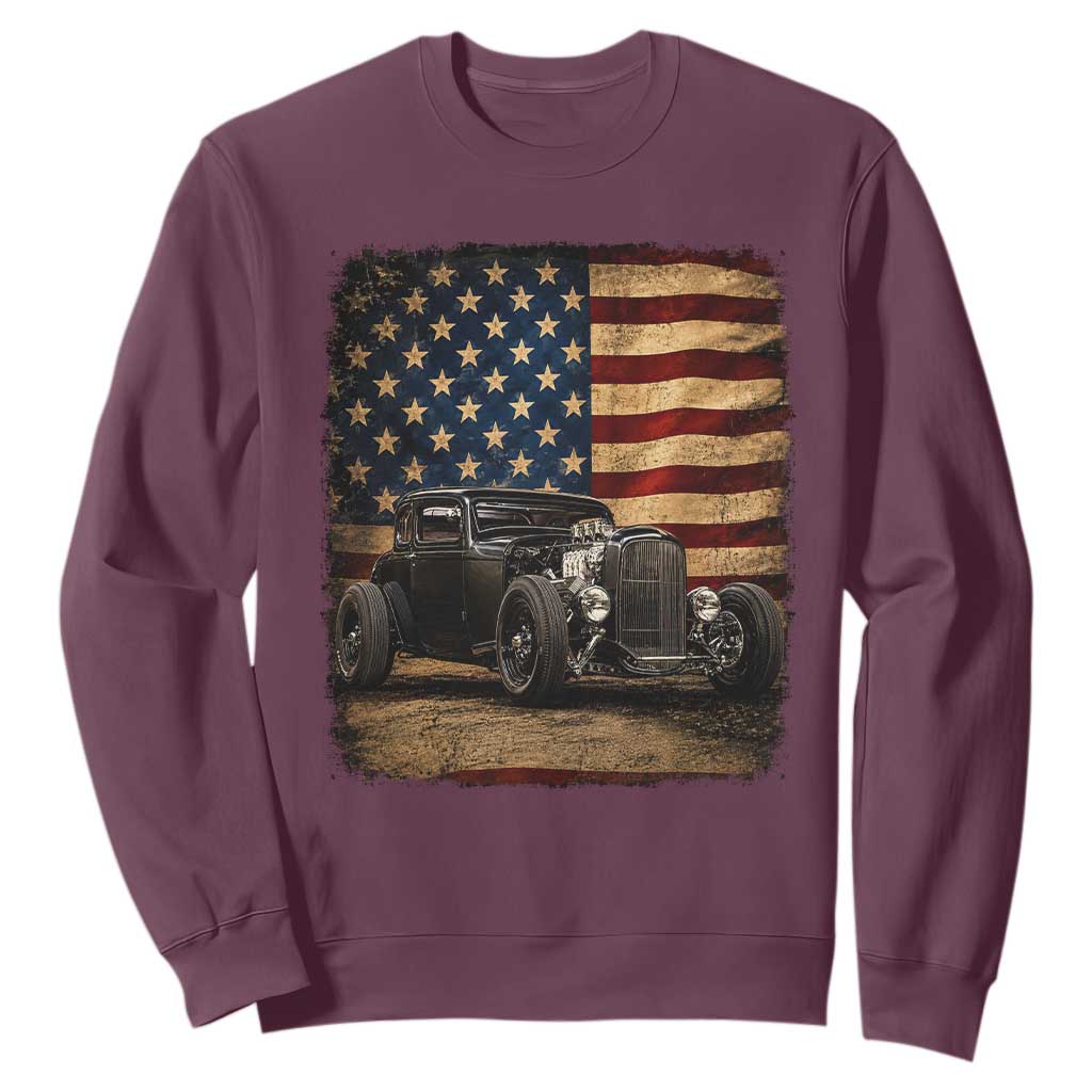 1932 American Classic Hotrod US Flag 4th of July Sweatshirt TS14 Maroon Print Your Wear