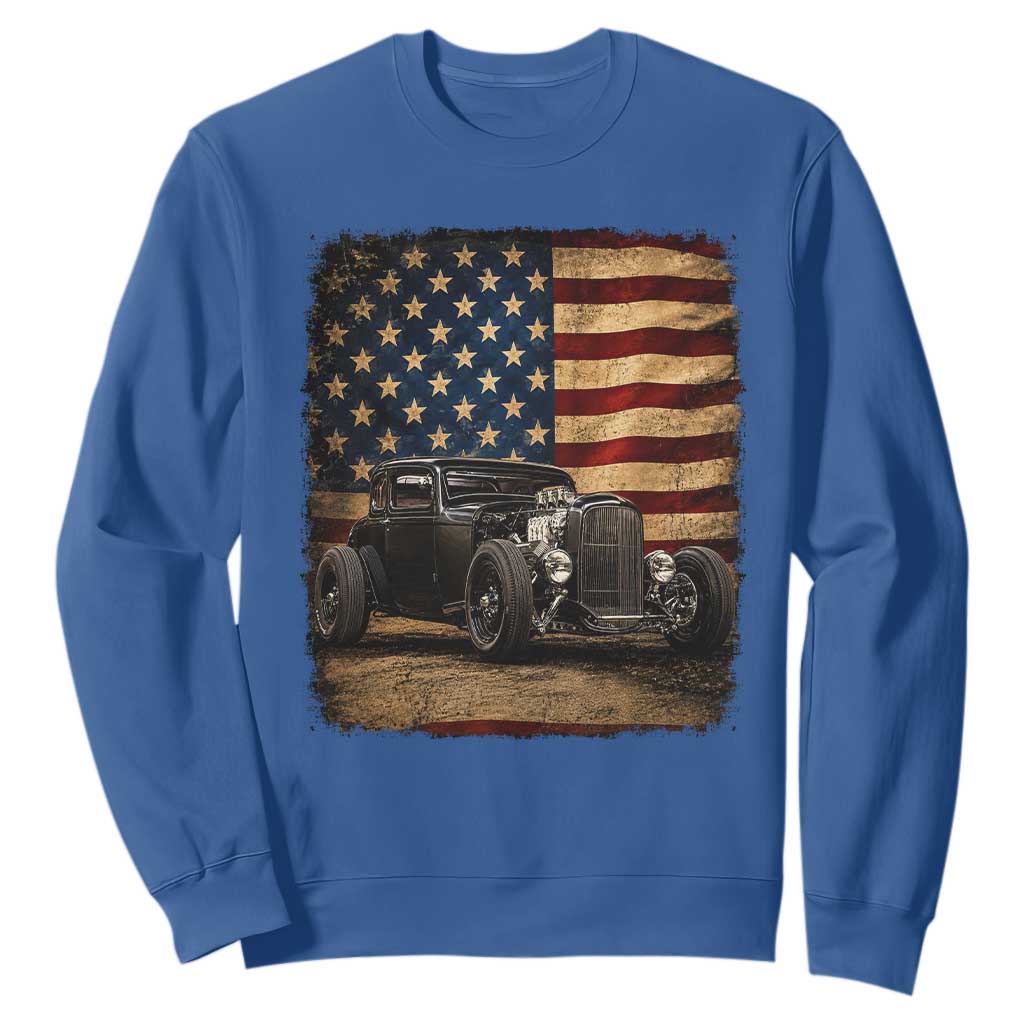 1932 American Classic Hotrod US Flag 4th of July Sweatshirt TS14 Royal Blue Print Your Wear
