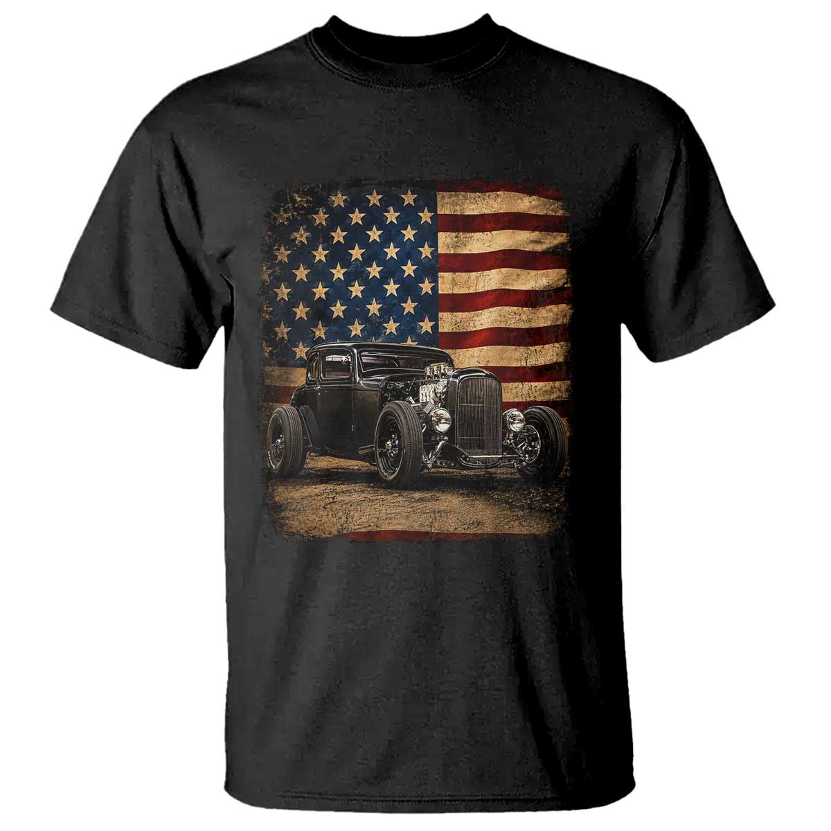 1932 American Classic Hotrod US Flag 4th of July T Shirt TS14 Black Print Your Wear