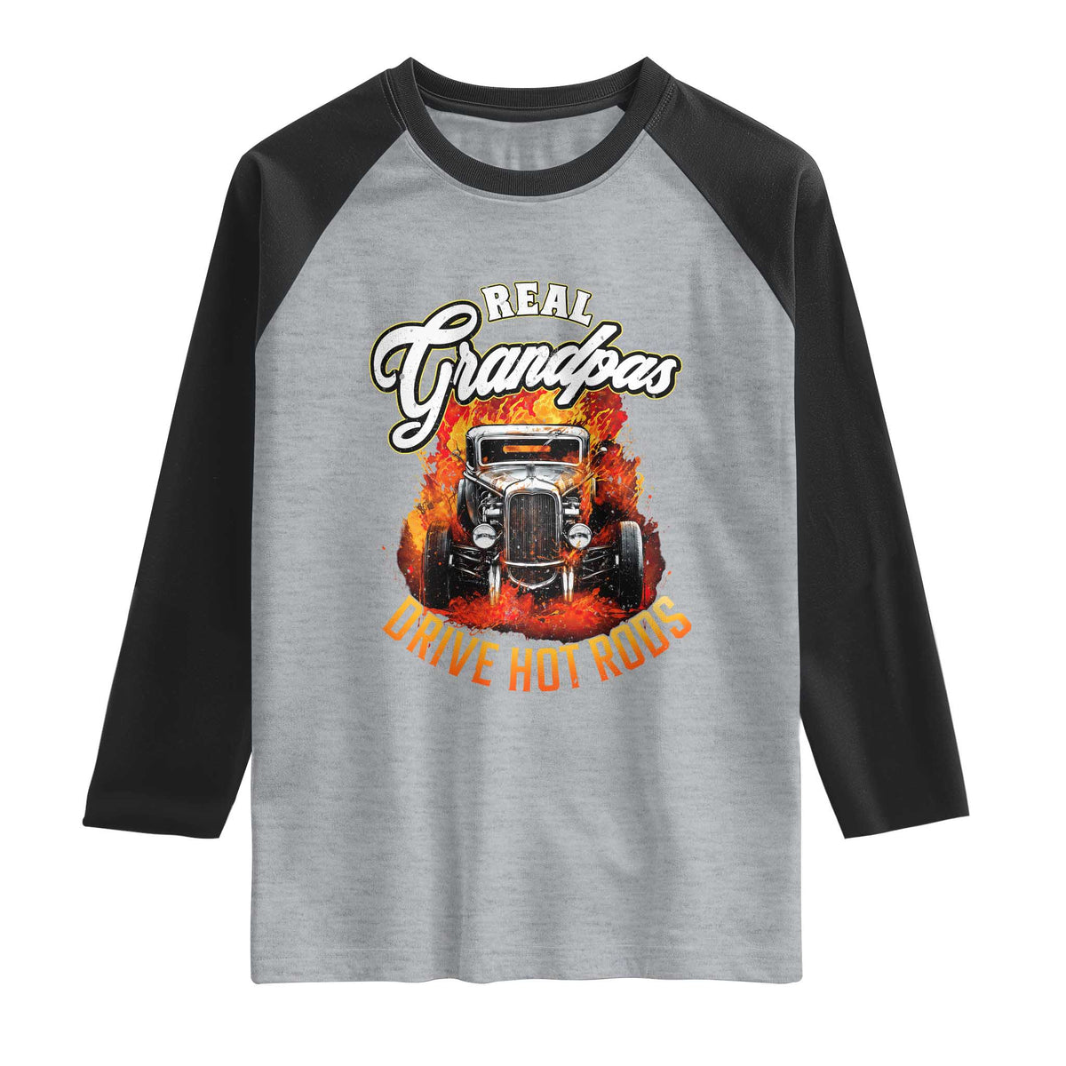 Real Grandpas Drive Hotrods Raglan Shirt Vintage 1932 Hotrod TS14 Heather Gray Black Print Your Wear