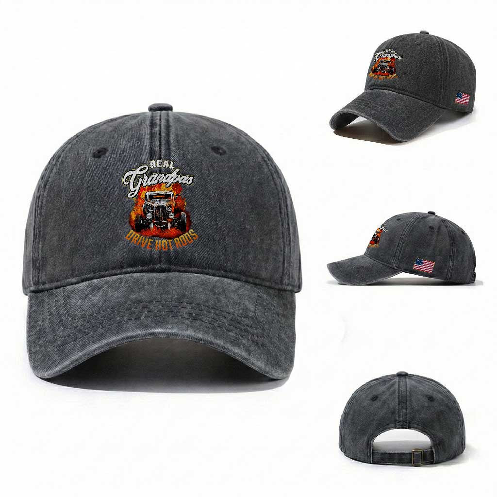 Real Grandpas Drive Hot Rods Washed Cotton Baseball Cap Vintage 1932 Hot Rod TS14 Washed Cap Universal Fit Dark Gray Print Your Wear