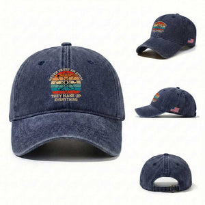 Never Trust An Atom They Make Up Everything Washed Cotton Baseball Cap Funny Science TS14 Washed Cap Universal Fit Navy Print Your Wear