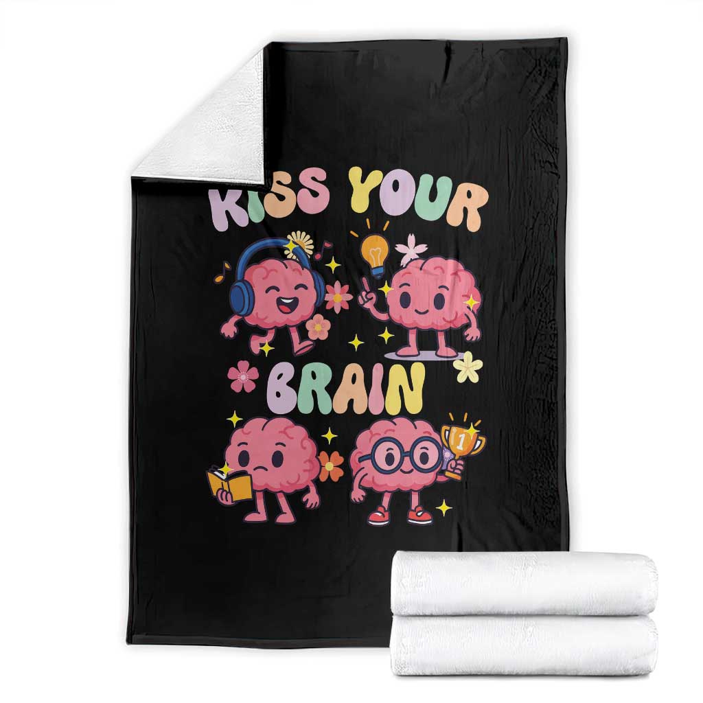 Kiss Your Brain Throw Blanket Funny Teacher TS14 Black Print Your Wear