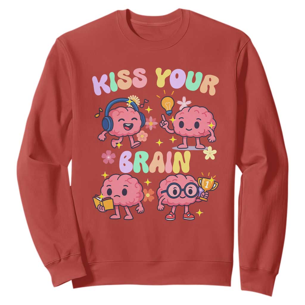 Kiss Your Brain Sweatshirt Funny Teacher TS14 Red Print Your Wear
