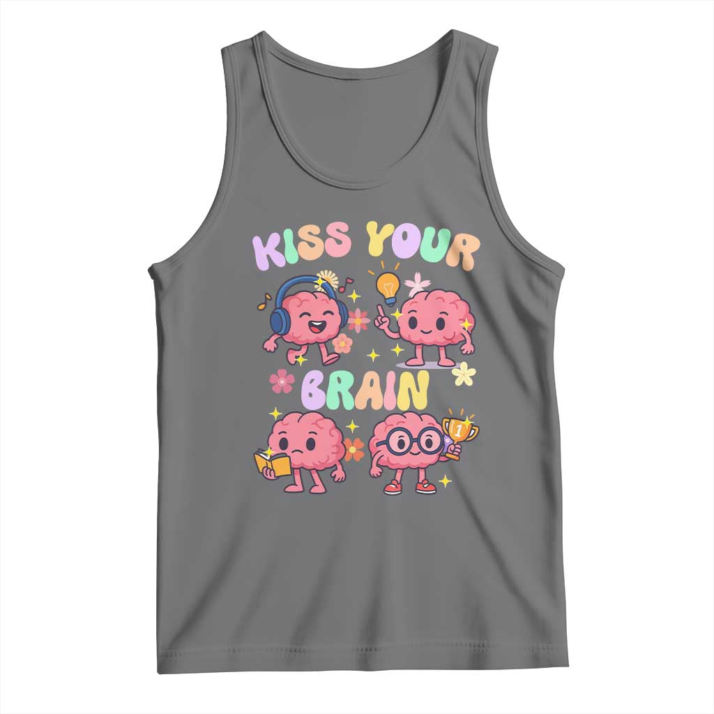 Kiss Your Brain Tank Top Funny Teacher TS14 Black Heather Print Your Wear