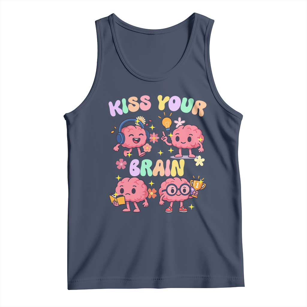 Kiss Your Brain Tank Top Funny Teacher TS14 Navy Print Your Wear