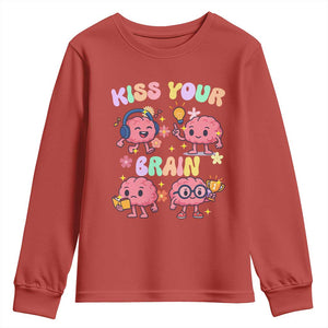 Kiss Your Brain Youth Sweatshirt Funny Teacher TS14 Red Print Your Wear