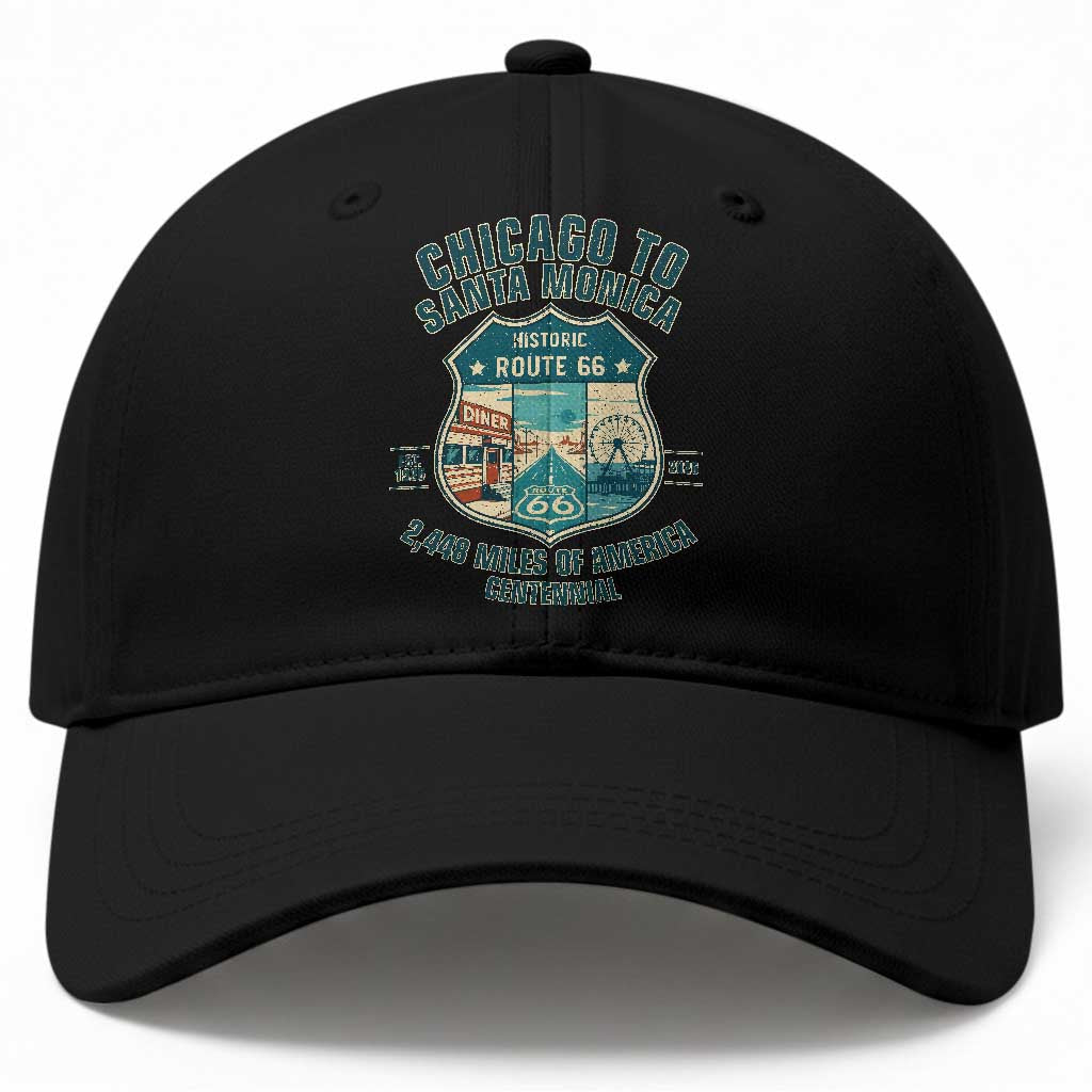 Route Highway 66 Chicago Santa Monica Vintage America Road Trip Baseball Cap TS14 Print Your Wear