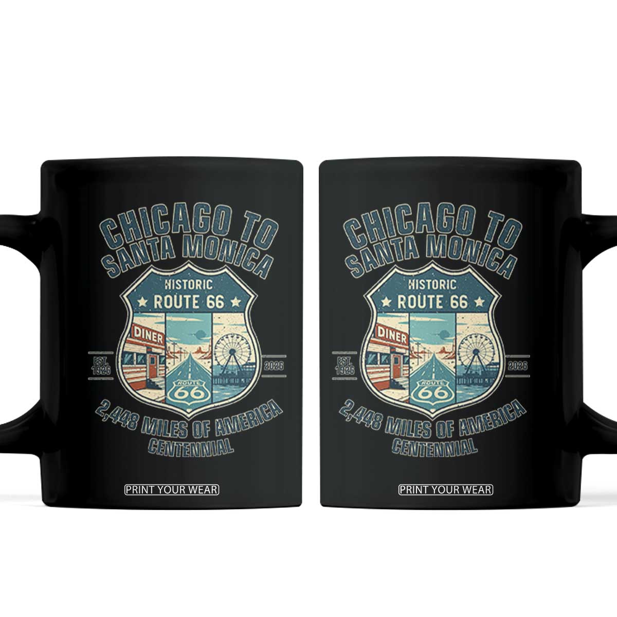 Route Highway 66 Chicago Santa Monica Vintage America Road Trip Coffee Mug TS14 Black Print Your Wear