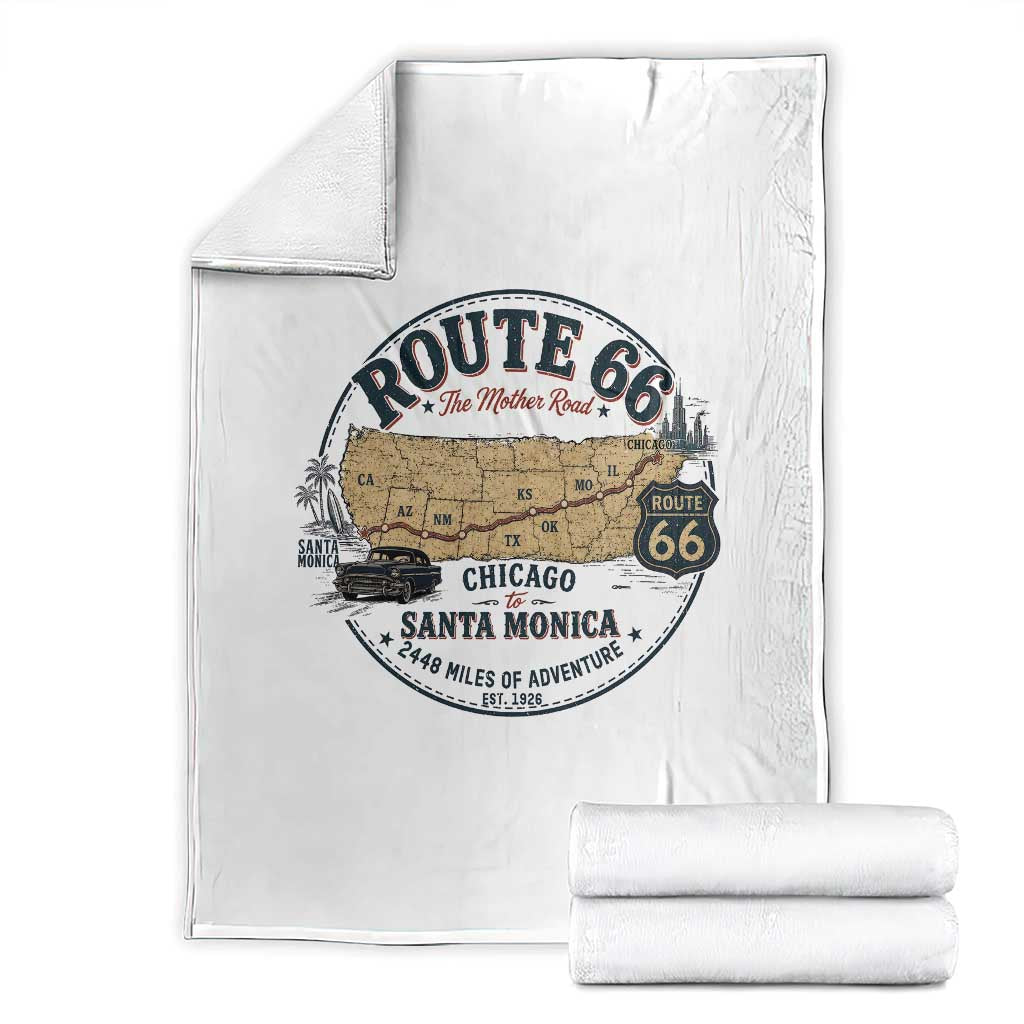 Route Highway 66 Map Chicago to Santa Monica Throw Blanket Vintage America Road Trip Americana TS14 White Print Your Wear