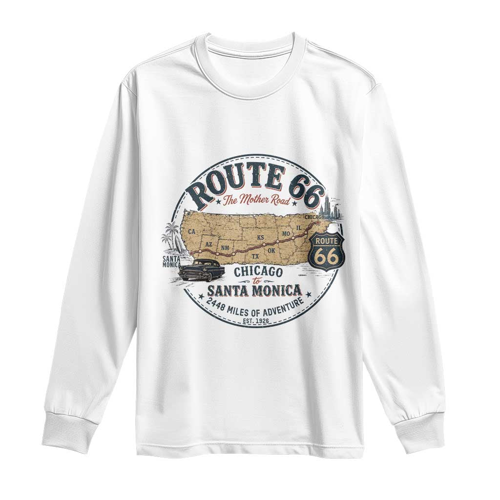 Route Highway 66 Map Chicago to Santa Monica Long Sleeve Shirt Vintage America Road Trip Americana TS14 White Print Your Wear