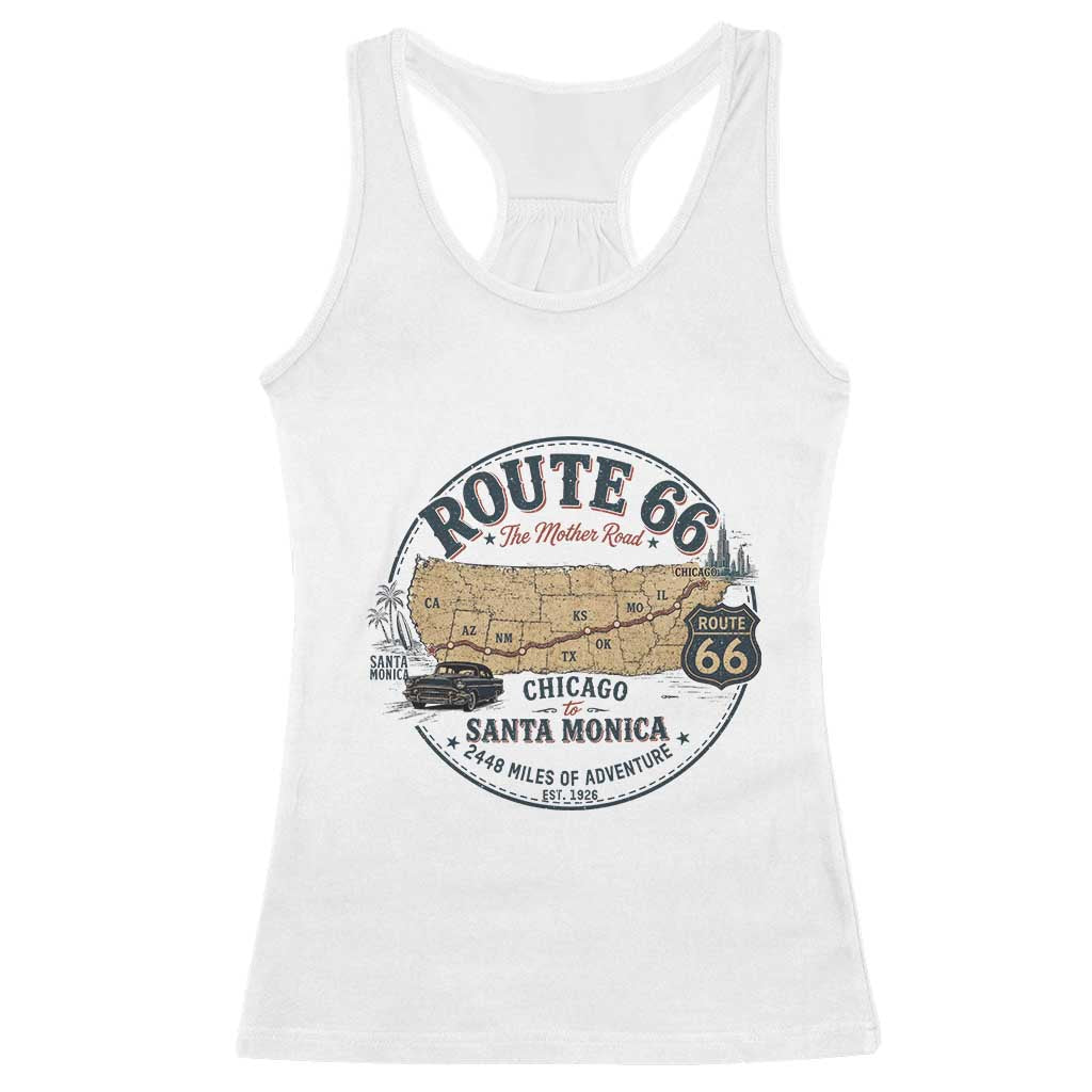Route Highway 66 Map Chicago to Santa Monica Racerback Tank Top Vintage America Road Trip Americana TS14 White Print Your Wear