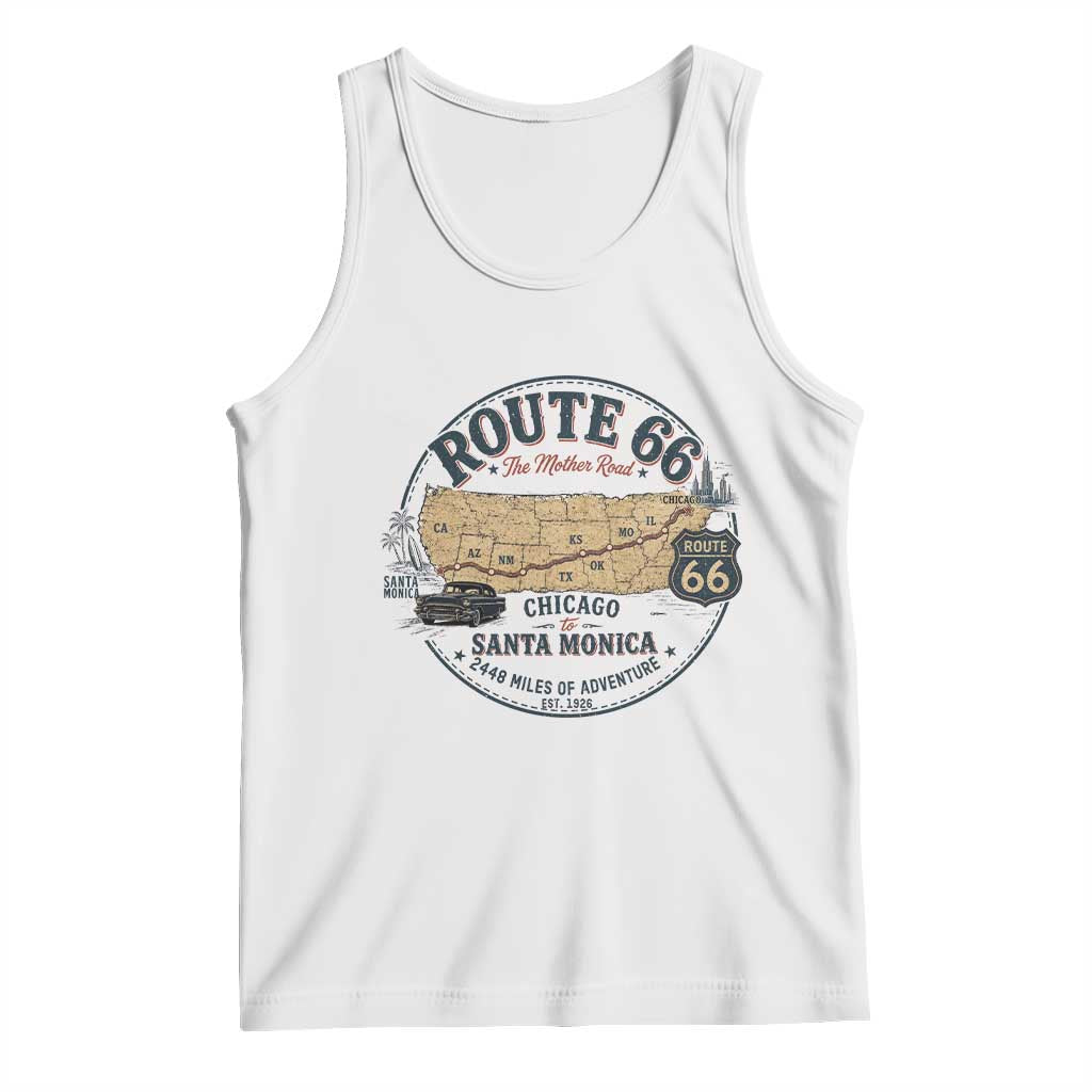 Route Highway 66 Map Chicago to Santa Monica Tank Top Vintage America Road Trip Americana TS14 White Print Your Wear