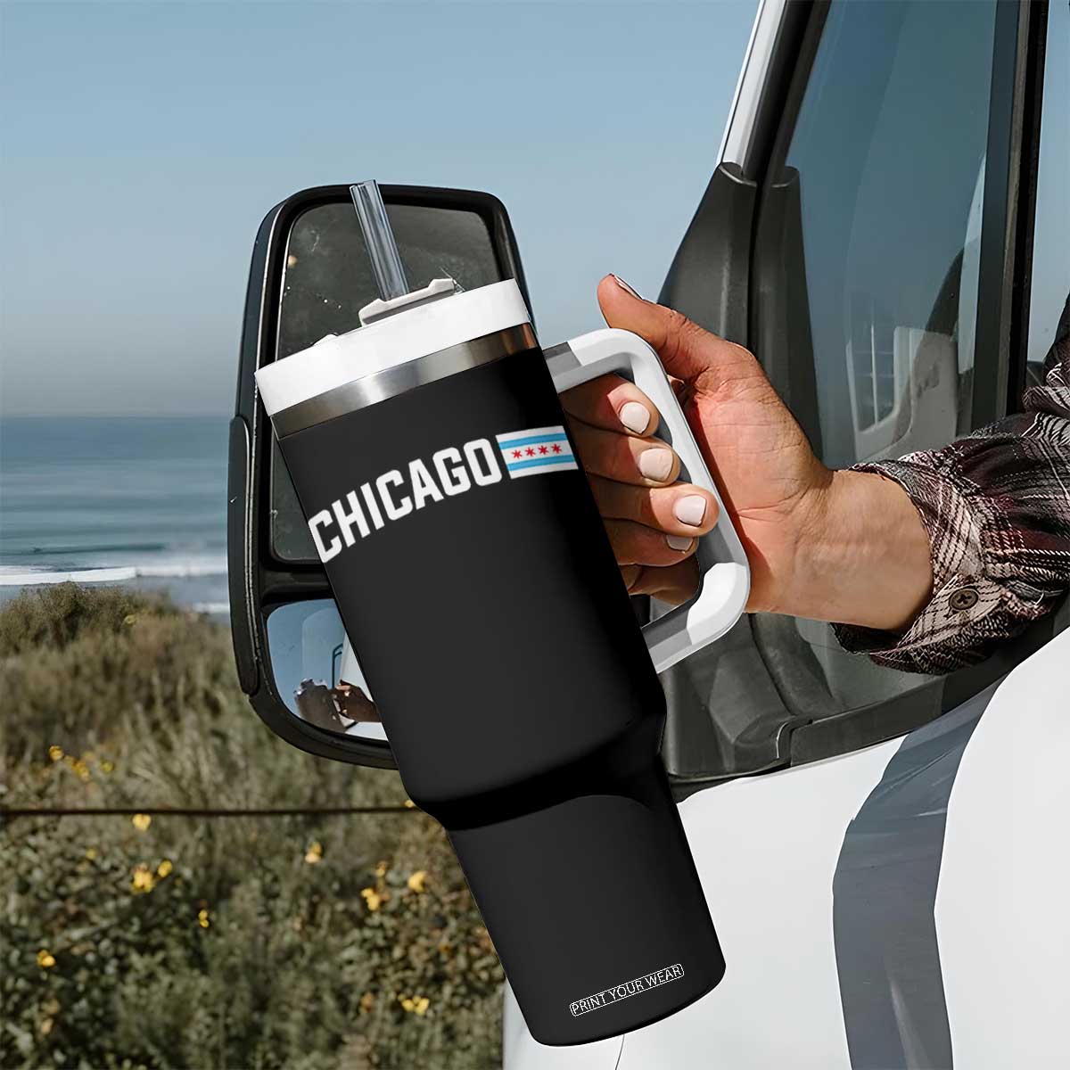 Sweet Chicago Flag Red Six Pointed Stars Tumbler With Handle TS14 Print Your Wear
