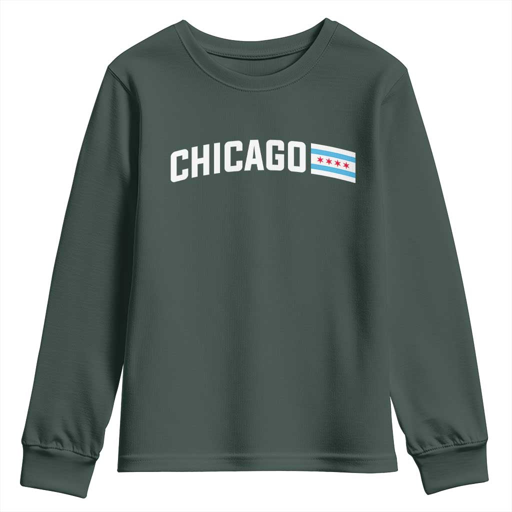 Sweet Chicago Flag Red Six Pointed Stars Youth Sweatshirt TS14 Dark Forest Green Print Your Wear