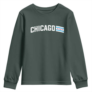 Sweet Chicago Flag Red Six Pointed Stars Youth Sweatshirt TS14 Dark Forest Green Print Your Wear