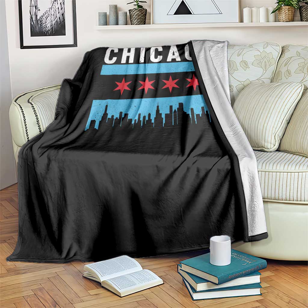 Vintage Chicago City Skyline Flag Throw Blanket TS14 Print Your Wear