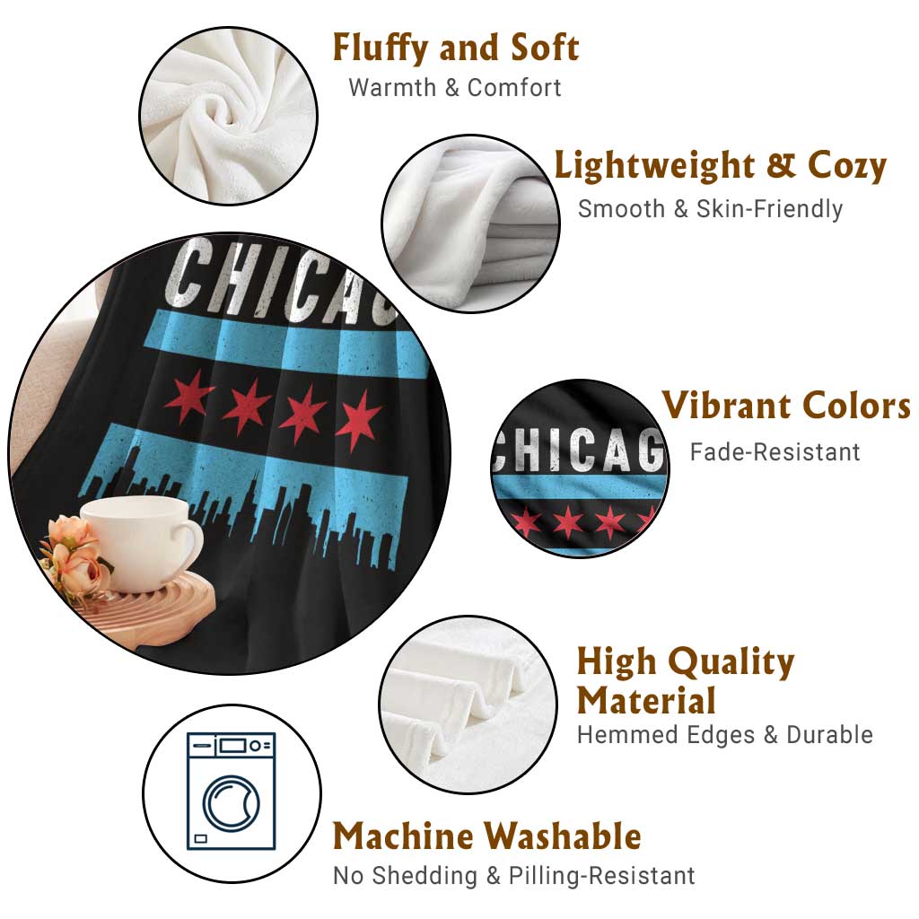 Vintage Chicago City Skyline Flag Throw Blanket TS14 Print Your Wear