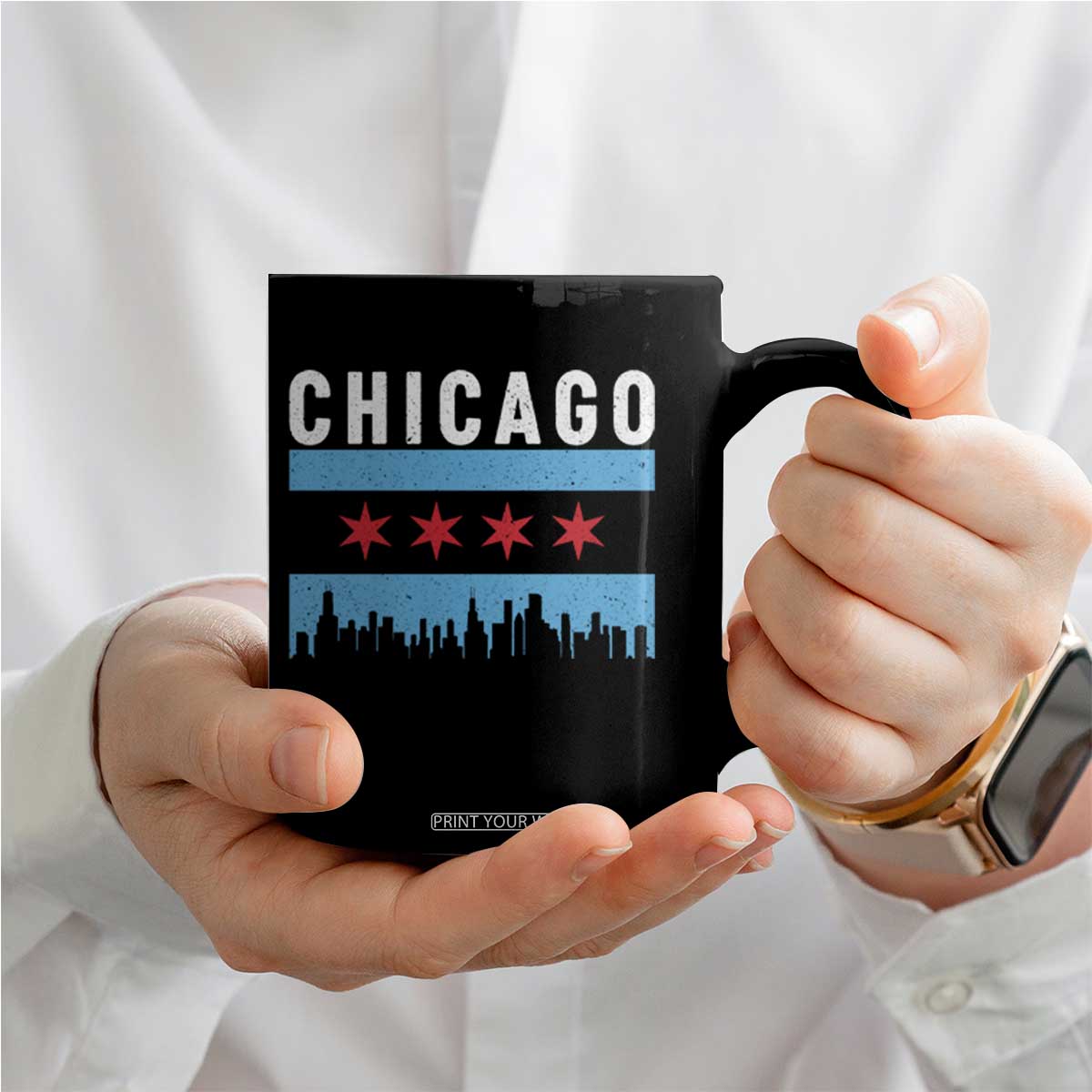 Vintage Chicago City Skyline Flag Coffee Mug TS14 Print Your Wear