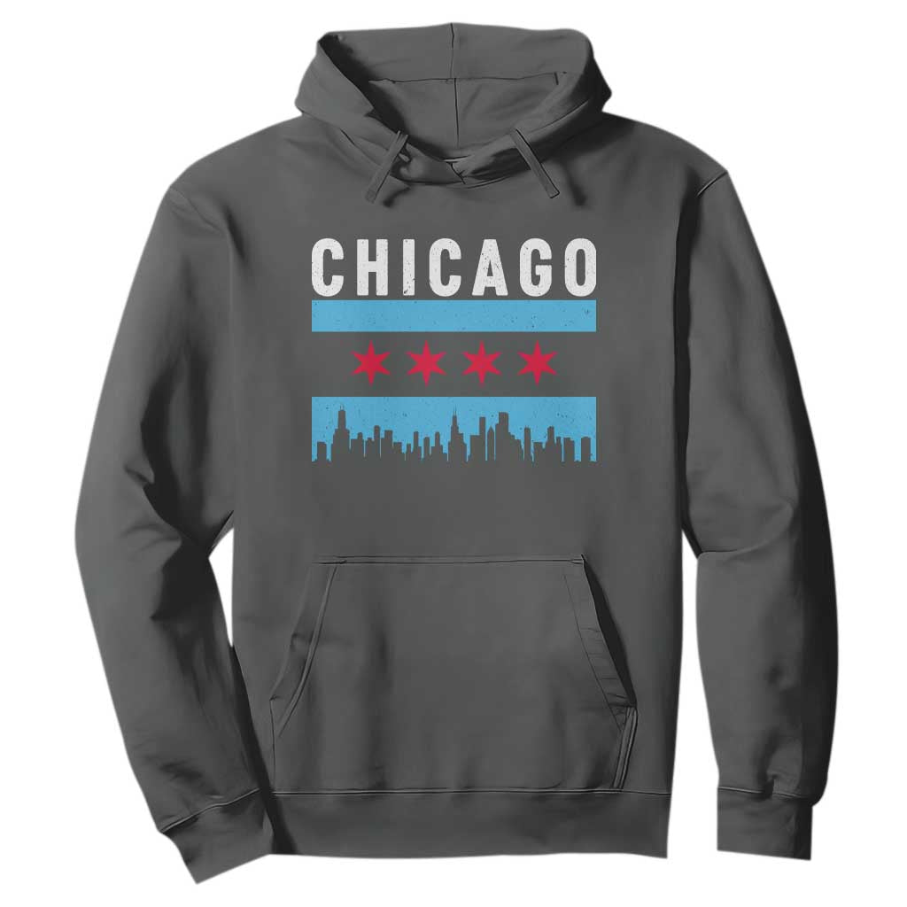 Vintage Chicago City Skyline Flag Hoodie TS14 Dark Heather Print Your Wear