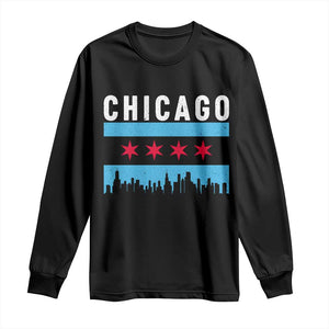 Vintage Chicago City Skyline Flag Long Sleeve Shirt TS14 Black Print Your Wear