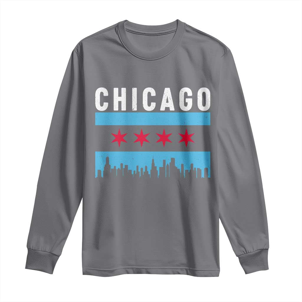 Vintage Chicago City Skyline Flag Long Sleeve Shirt TS14 Charcoal Print Your Wear