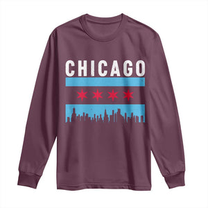 Vintage Chicago City Skyline Flag Long Sleeve Shirt TS14 Maroon Print Your Wear