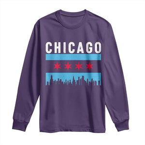 Vintage Chicago City Skyline Flag Long Sleeve Shirt TS14 Purple Print Your Wear