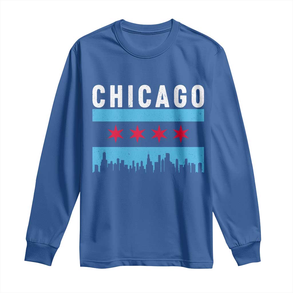 Vintage Chicago City Skyline Flag Long Sleeve Shirt TS14 Royal Blue Print Your Wear