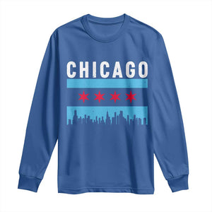Vintage Chicago City Skyline Flag Long Sleeve Shirt TS14 Royal Blue Print Your Wear
