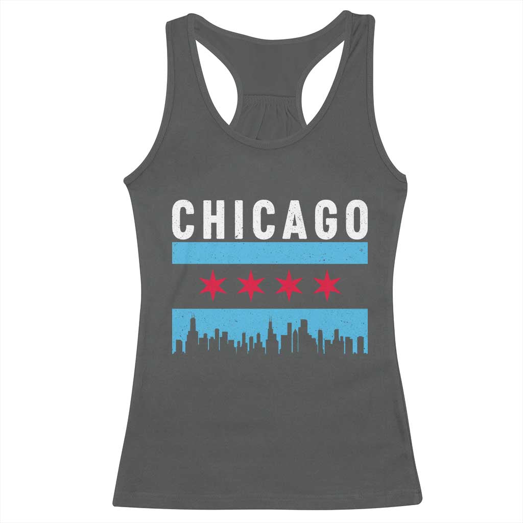 Vintage Chicago City Skyline Flag Racerback Tank Top TS14 Dark Heather Print Your Wear