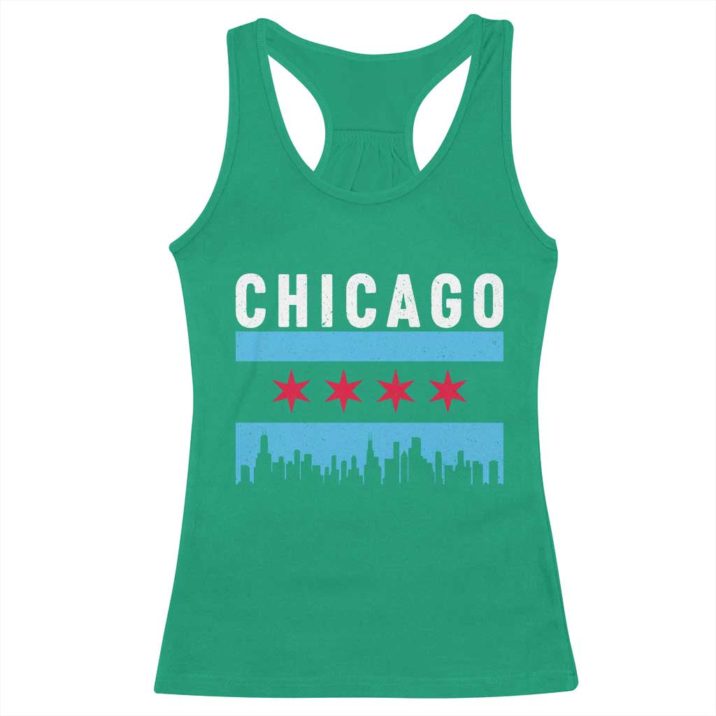 Vintage Chicago City Skyline Flag Racerback Tank Top TS14 Irish Green Print Your Wear