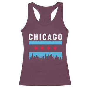 Vintage Chicago City Skyline Flag Racerback Tank Top TS14 Maroon Print Your Wear