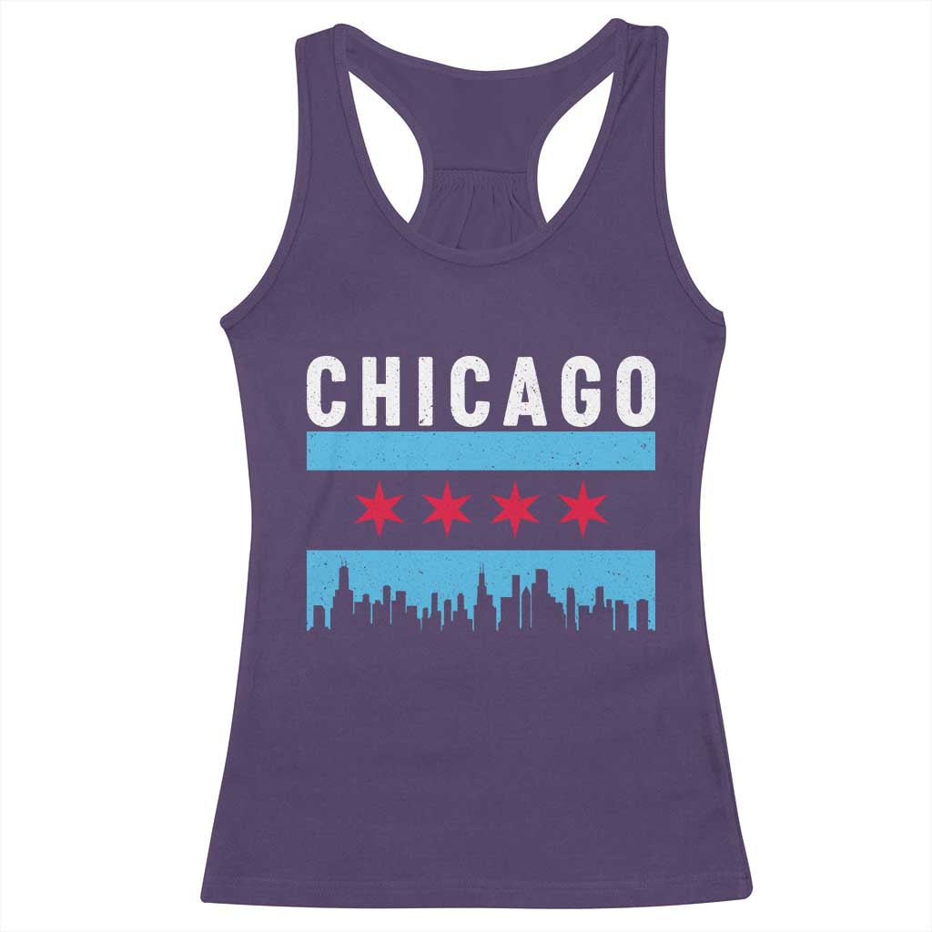 Vintage Chicago City Skyline Flag Racerback Tank Top TS14 Purple Print Your Wear