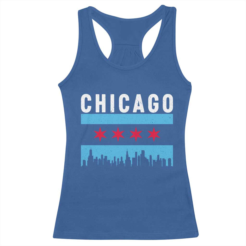 Vintage Chicago City Skyline Flag Racerback Tank Top TS14 Royal Blue Print Your Wear