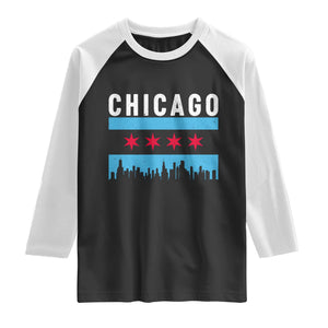 Vintage Chicago City Skyline Flag Raglan Shirt TS14 Black White Print Your Wear
