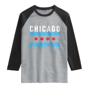 Vintage Chicago City Skyline Flag Raglan Shirt TS14 Heather Gray Black Print Your Wear