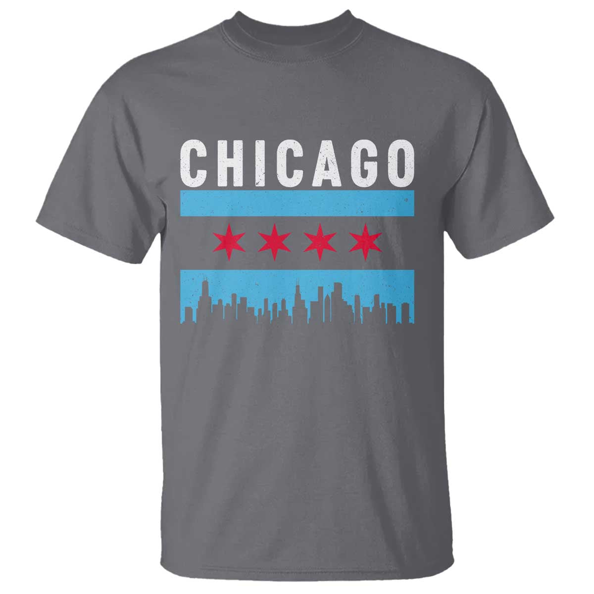 Vintage Chicago City Skyline Flag T Shirt TS14 Charcoal Print Your Wear
