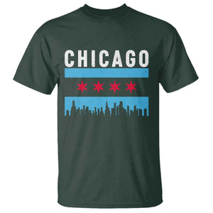 Vintage Chicago City Skyline Flag T Shirt TS14 Dark Forest Green Print Your Wear