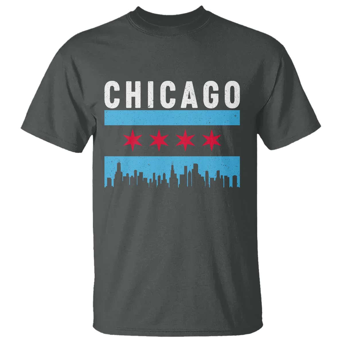 Vintage Chicago City Skyline Flag T Shirt TS14 Dark Heather Print Your Wear