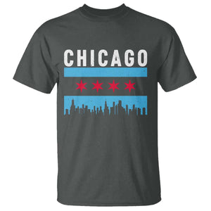 Vintage Chicago City Skyline Flag T Shirt TS14 Dark Heather Print Your Wear