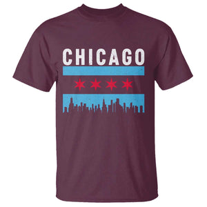 Vintage Chicago City Skyline Flag T Shirt TS14 Maroon Print Your Wear