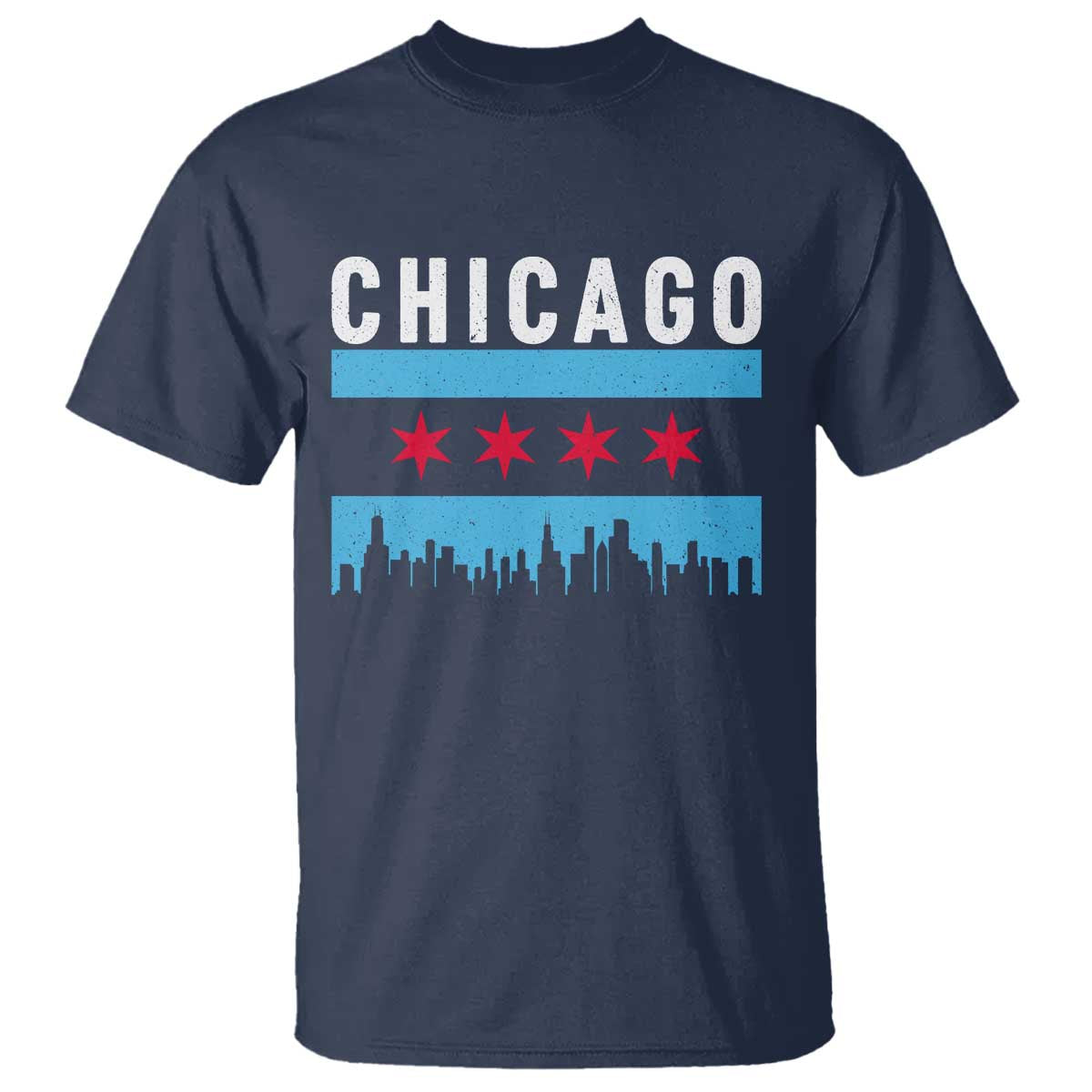 Vintage Chicago City Skyline Flag T Shirt TS14 Navy Print Your Wear