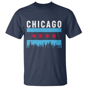 Vintage Chicago City Skyline Flag T Shirt TS14 Navy Print Your Wear