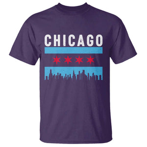 Vintage Chicago City Skyline Flag T Shirt TS14 Purple Print Your Wear