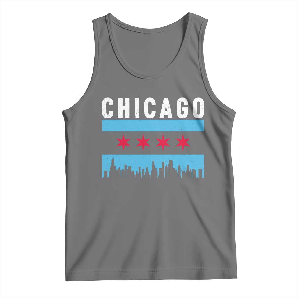 Vintage Chicago City Skyline Flag Tank Top TS14 Black Heather Print Your Wear
