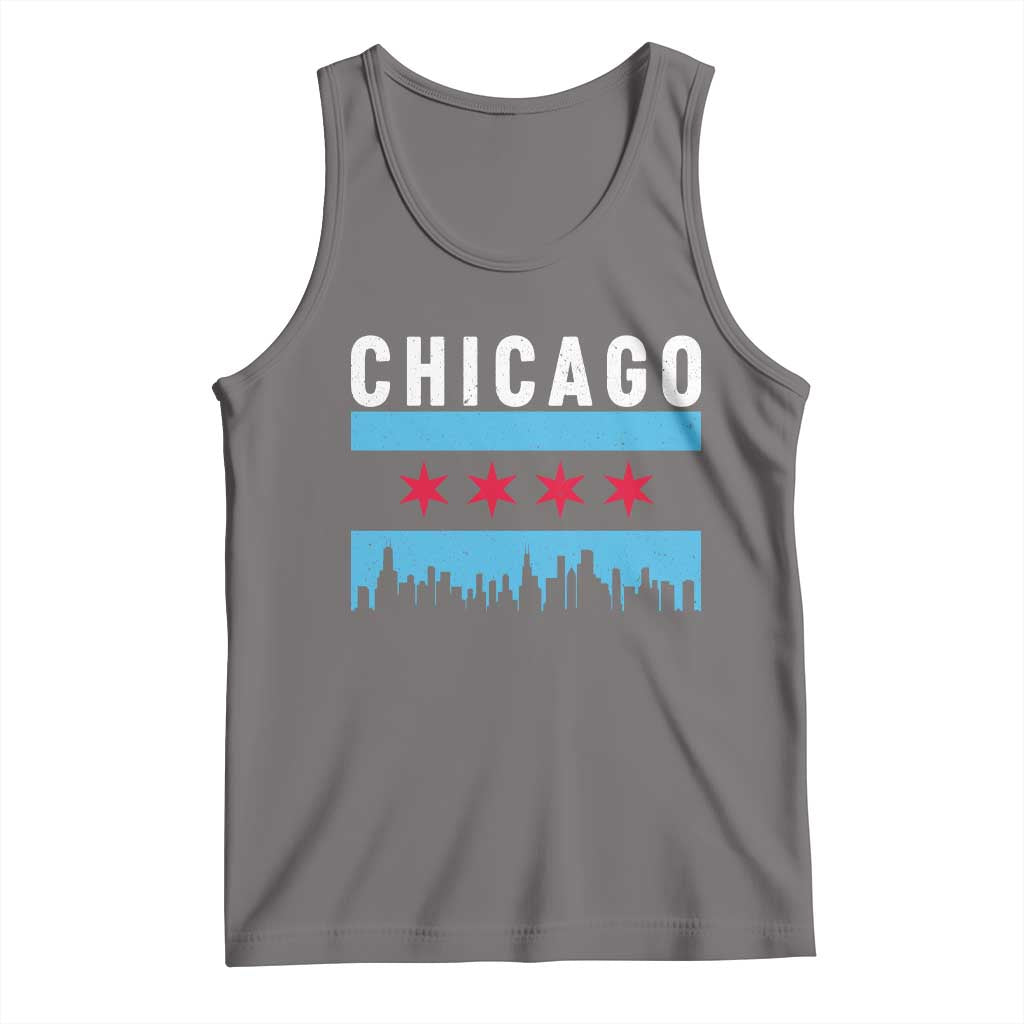 Vintage Chicago City Skyline Flag Tank Top TS14 Deep Heather Print Your Wear
