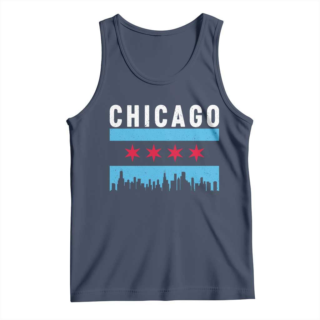 Vintage Chicago City Skyline Flag Tank Top TS14 Navy Print Your Wear