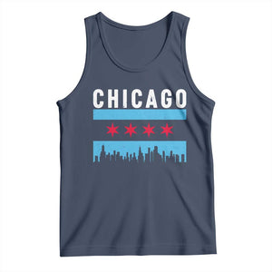 Vintage Chicago City Skyline Flag Tank Top TS14 Navy Print Your Wear