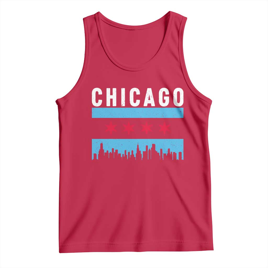 Vintage Chicago City Skyline Flag Tank Top TS14 Red Print Your Wear